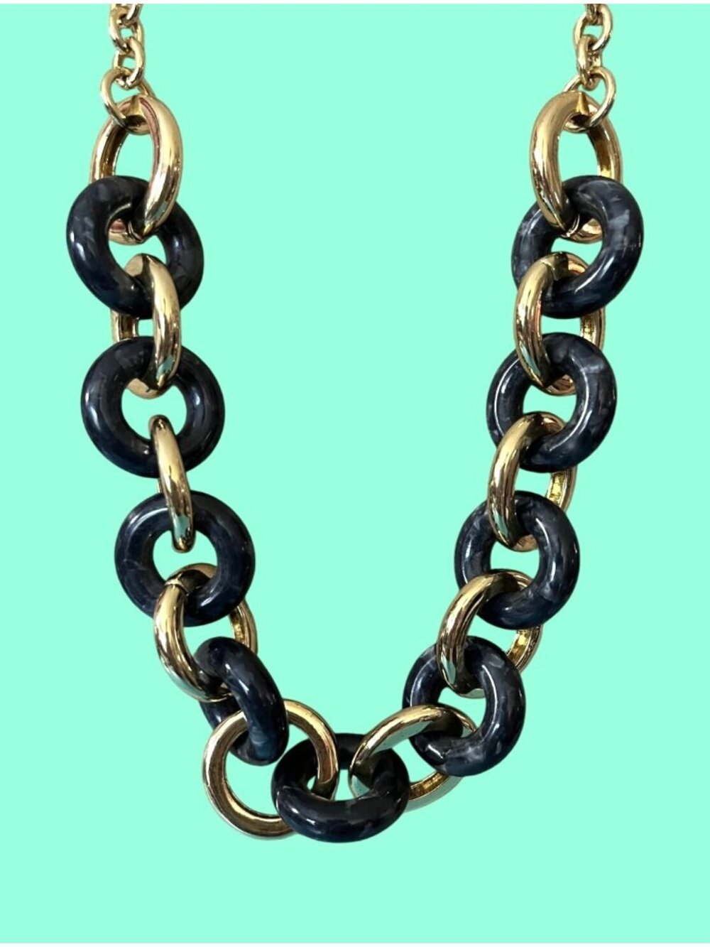 Marbled Blue & Gold Chunky Chain Necklace With Toggle Closure By Talbots - Picture 2 of 5